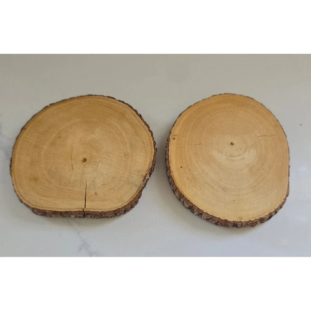 Lipper International Rustic Bark Rim Wood Coasters Set of 2 Natural Wood Slices